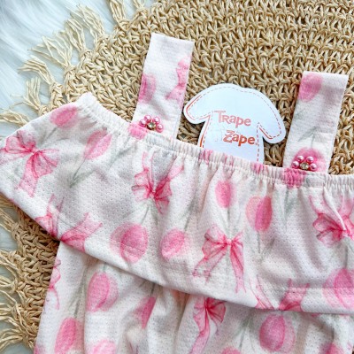 Conj. Blusa Ciganinha Floral e Short Saia - Rose